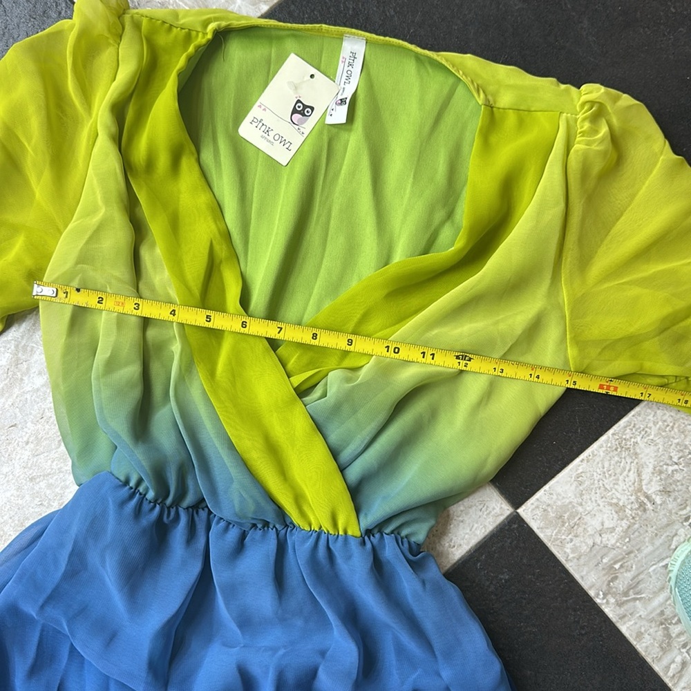 Pink Owl Lime Green to Royal Blue Ombre Midi Dress - Picture 5 of 7